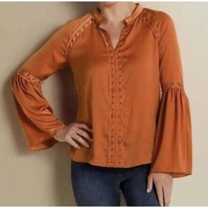 Soft Surroundings Gail Blouse Silky Polyester Grommet Poet Top Small